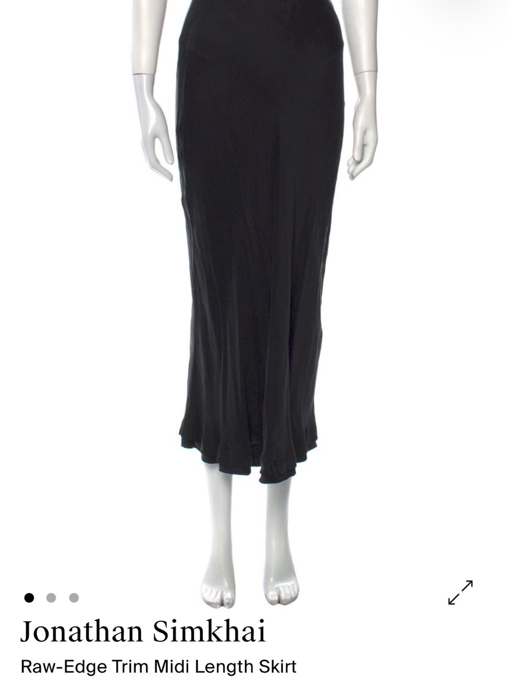 Jonathan Simkhai Black XS Silk 100% Cupro Midi 90s Skirt